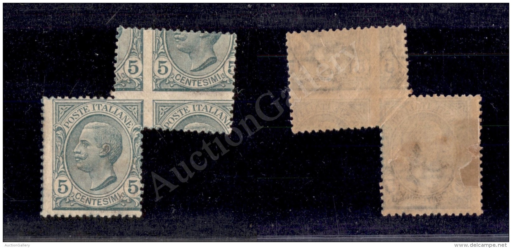 1906 - 5 Cent Leoni (81) - Coppia Anomala Con Un Pezzo Ruotato Per Piega Del Foglio - Molto Bella - Autres & Non Classés
