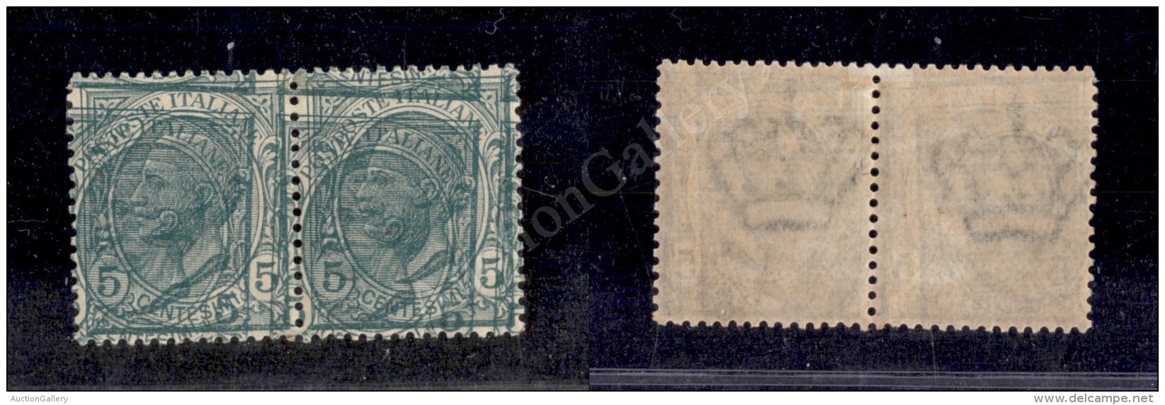 1906 - 5 Cent Leoni (81c) - Coppia Con Doppia Stampa (una Obliqua) Nuova Con Gomma Integra (600) - Autres & Non Classés
