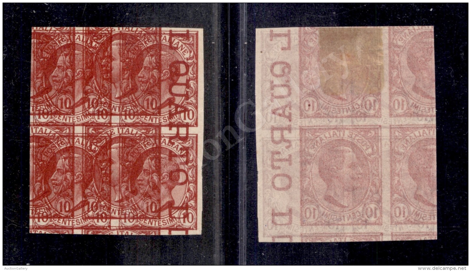 1906 - 10 Cent Leoni (82b) - Quartina Non Dentellata Con Doppia Stampa E Diciture Marginali Sulla Parte Sinistra -... - Andere & Zonder Classificatie