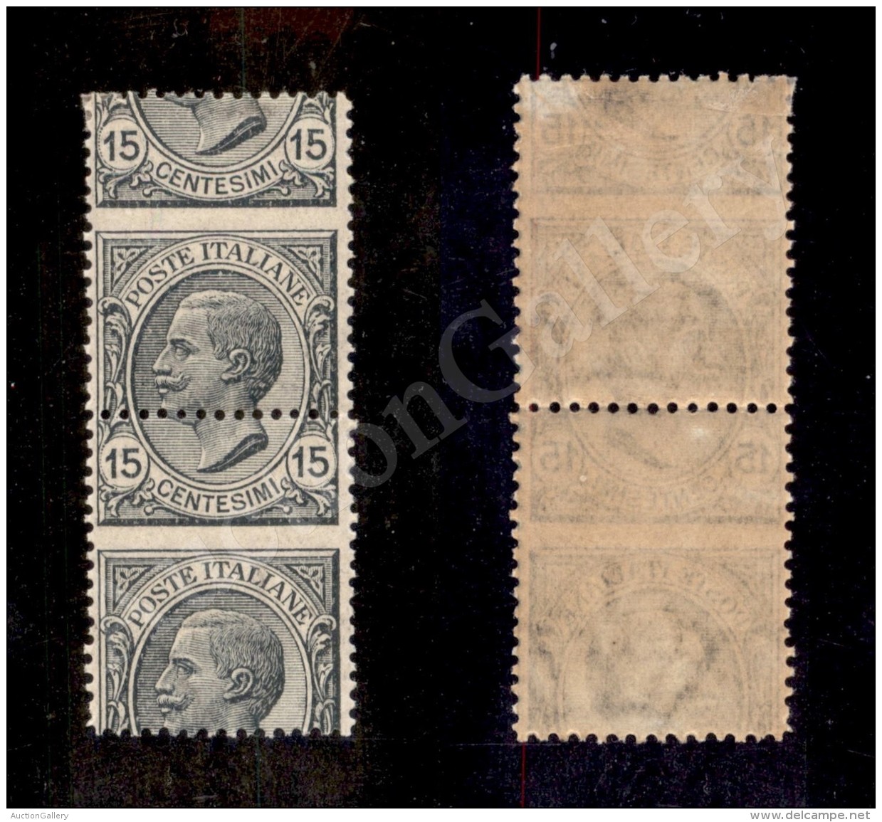 1917 - 15 Cent Leoni (108k) Con Dentellatura Orizzontale Spostata Di 8 Millimetri - Coppia Verticale Nuova - Pezzo... - Andere & Zonder Classificatie