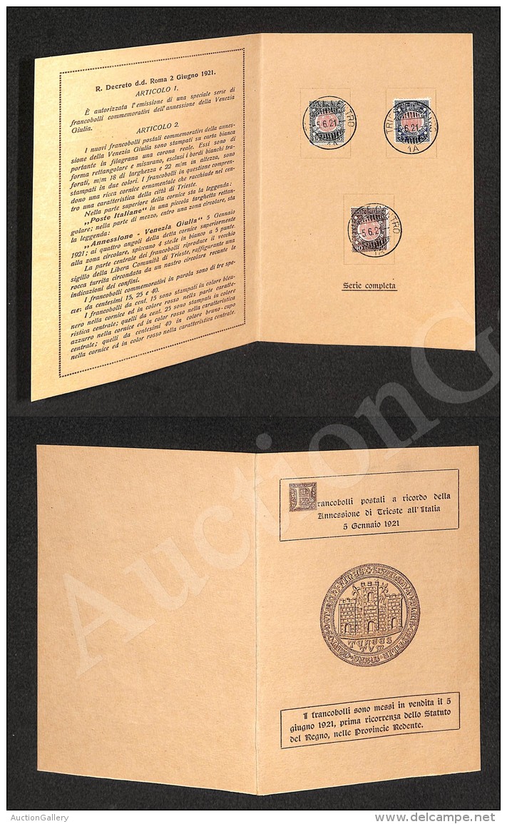 1921 - Venezia Giulia (113/118) - Pieghevole Ufficiale Dell&rsquo;emissione Con La Serie Completa E Annulli Primo... - Andere & Zonder Classificatie