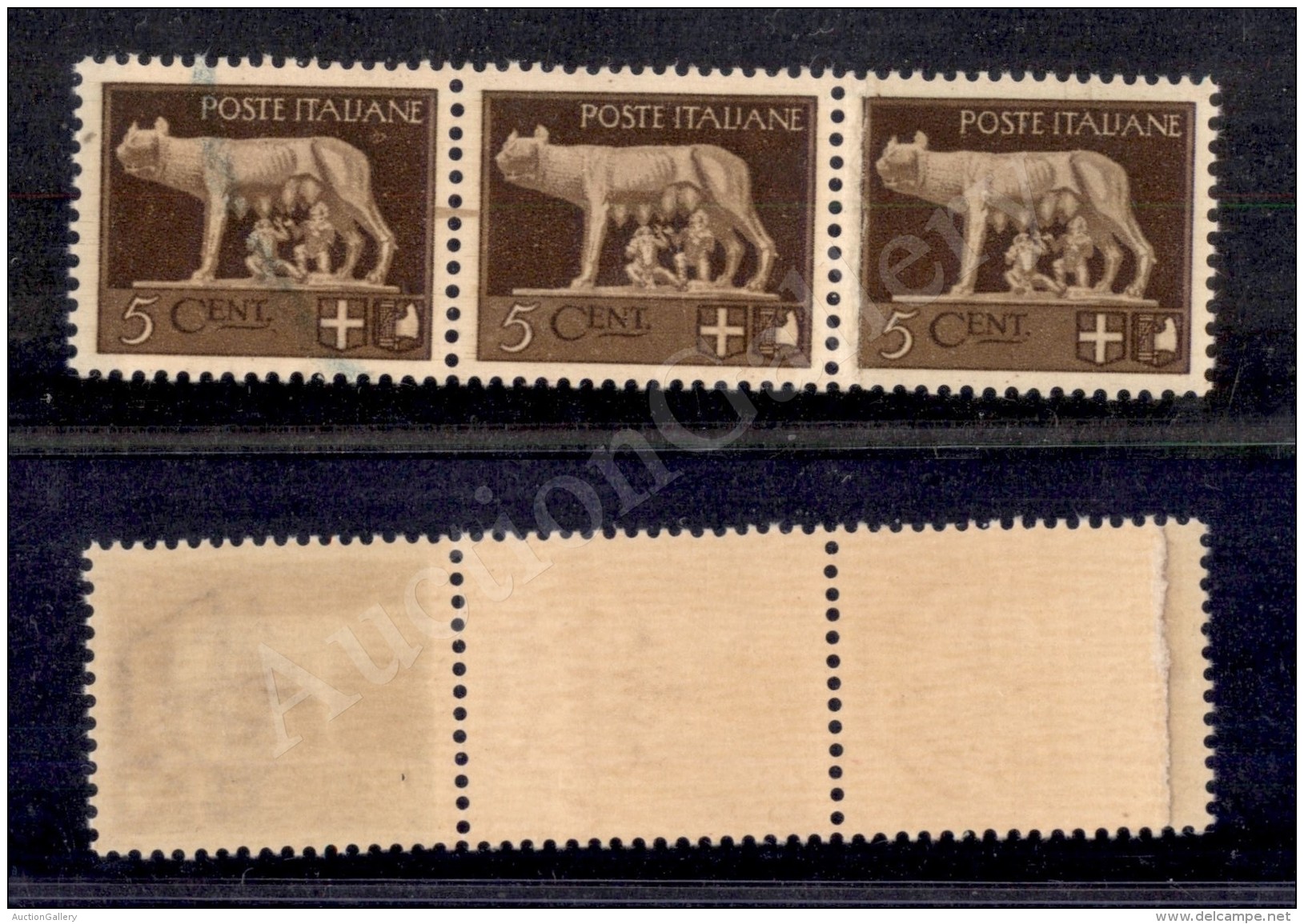 1929 - 5 Cent Imperiale (243e) - Striscia Di Tre Su Carta Ricongiunta - Nuova Con Gomma Integra (3.000) - Other & Unclassified