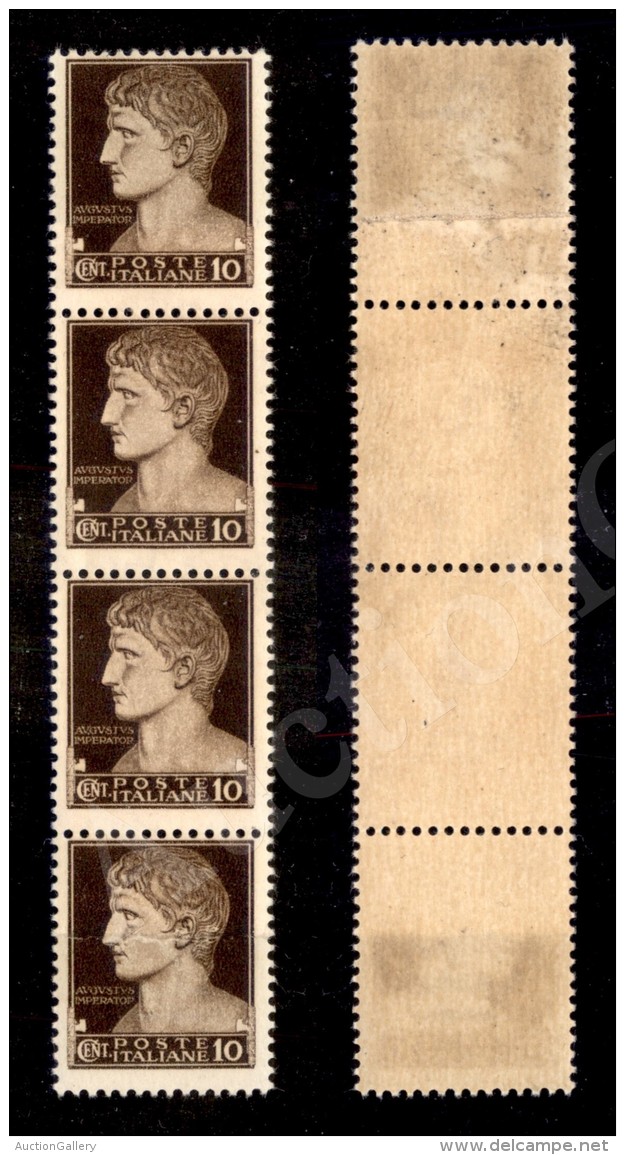 1929 - 10 Cent Imperiale (245e) - Striscia Di Quattro Su Carta Ricongiunta - Nuova Con Gomma Integra (4.000) - Sonstige & Ohne Zuordnung