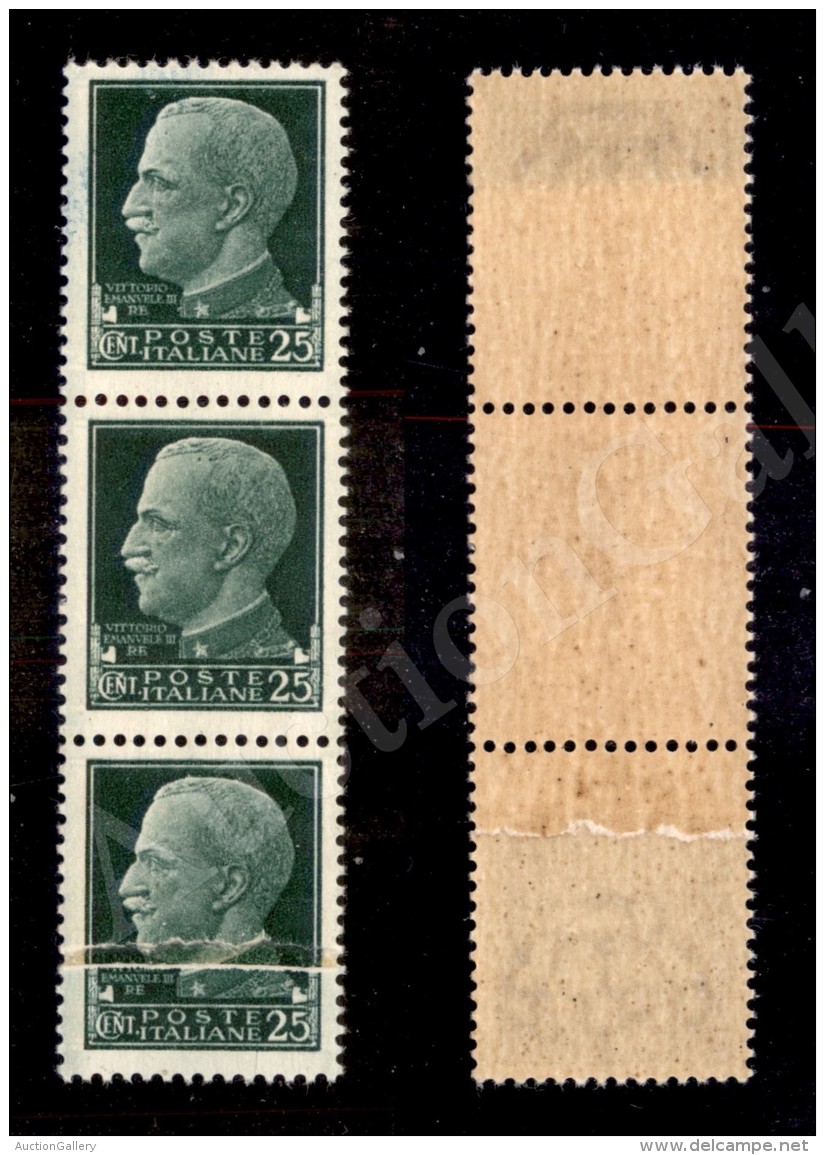 1929 - 25 Cent Imperiale (248e) - Striscia Di Tre Su Carta Ricongiunta - Nuova Con Gomma Integra (3.000) - Other & Unclassified