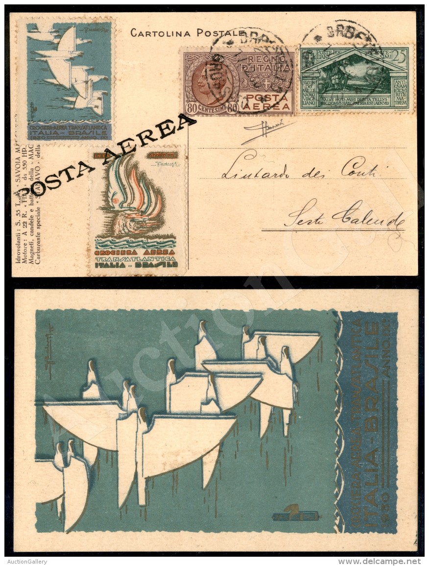 1930 (17 Dicembre) - Crociera Transatlantica Italia Brasile - Cartolina Da Orbetello A Sesto Calende (284 + Aerea... - Other & Unclassified