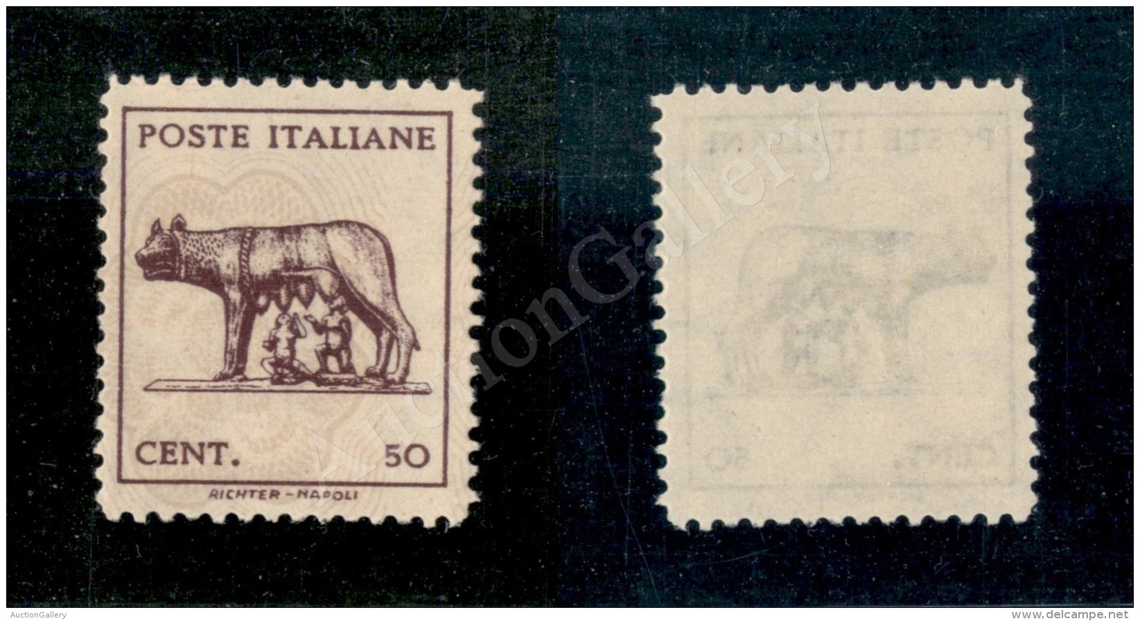1943 - Lupa Capitolina - 50 Cent (515a) Con Fondo Di Sicurezza A Cavallo (240+) - Autres & Non Classés