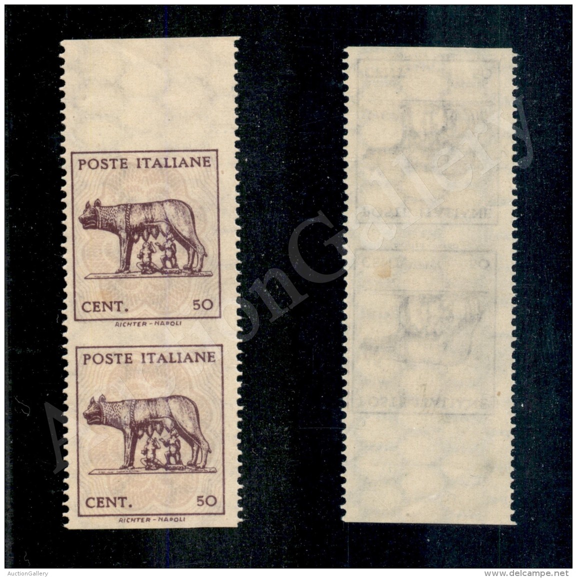1943 - Coppia Verticale Del 50 Cent (515m) Non Dentellata In Orizzontale (160+) - Andere & Zonder Classificatie
