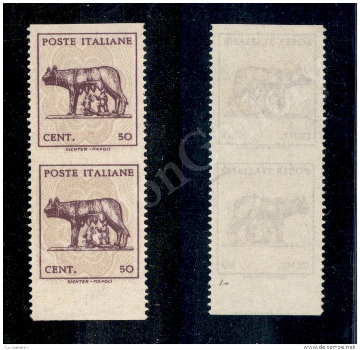 1944 - Coppia Verticale Del 50 Cent (515As) Non Dentellata Orizzontalmente (160+) - Autres & Non Classés