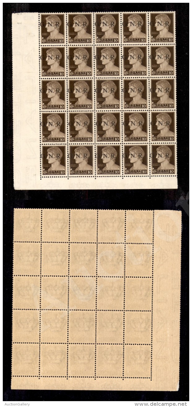 1943 - GNR Brescia - 10 Cent (471/Ii) - Blocco Angolare Di 25 Con Soprastampe Spostate E Oblique - Nuovo Con Gomma... - Other & Unclassified