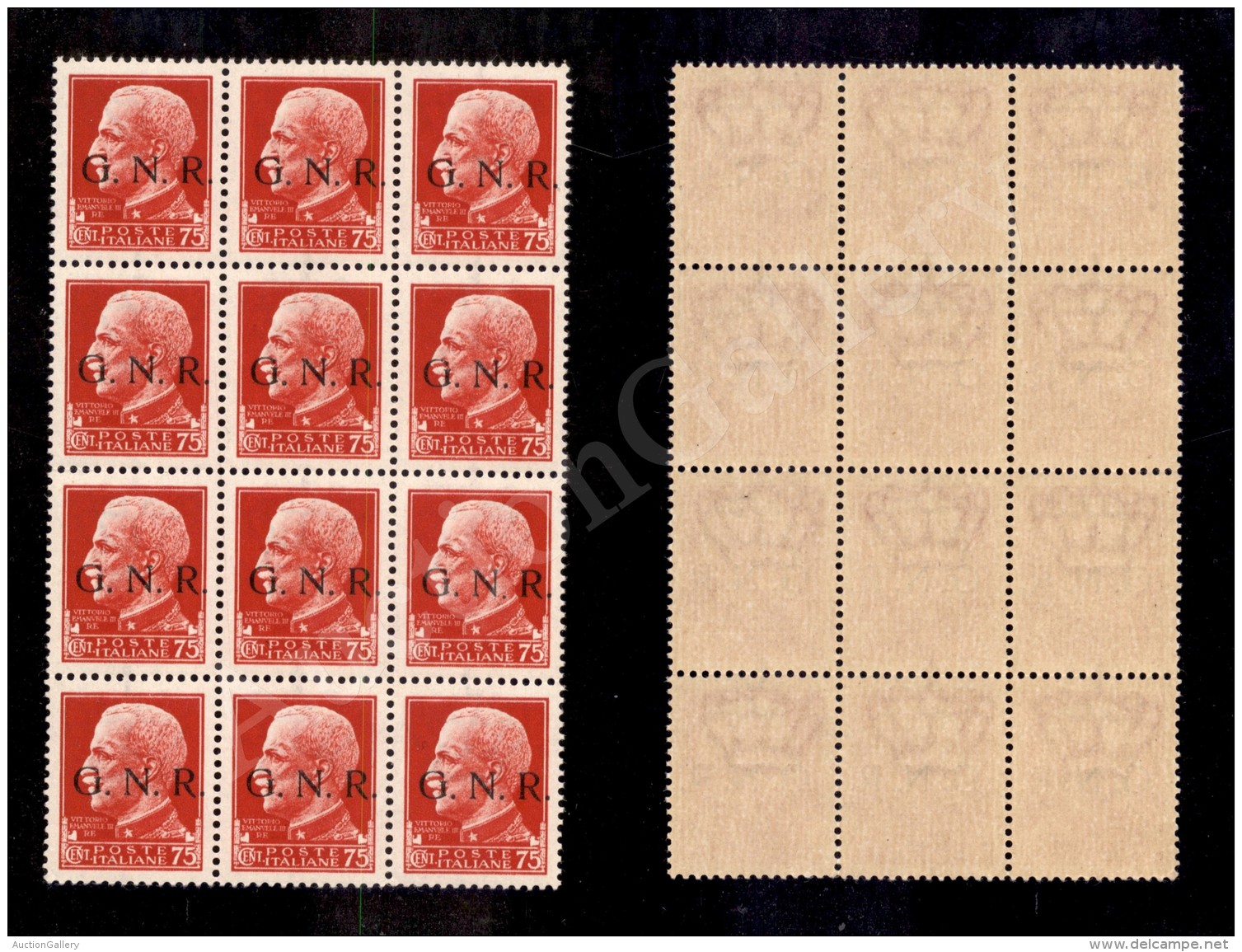 1943 - GNR Brescia - 75 Cent (478/I) - Blocco Di 12 (3x4) Nuovo Con Gomma Integra - Punto Piccolo Basso Dopo N... - Other & Unclassified