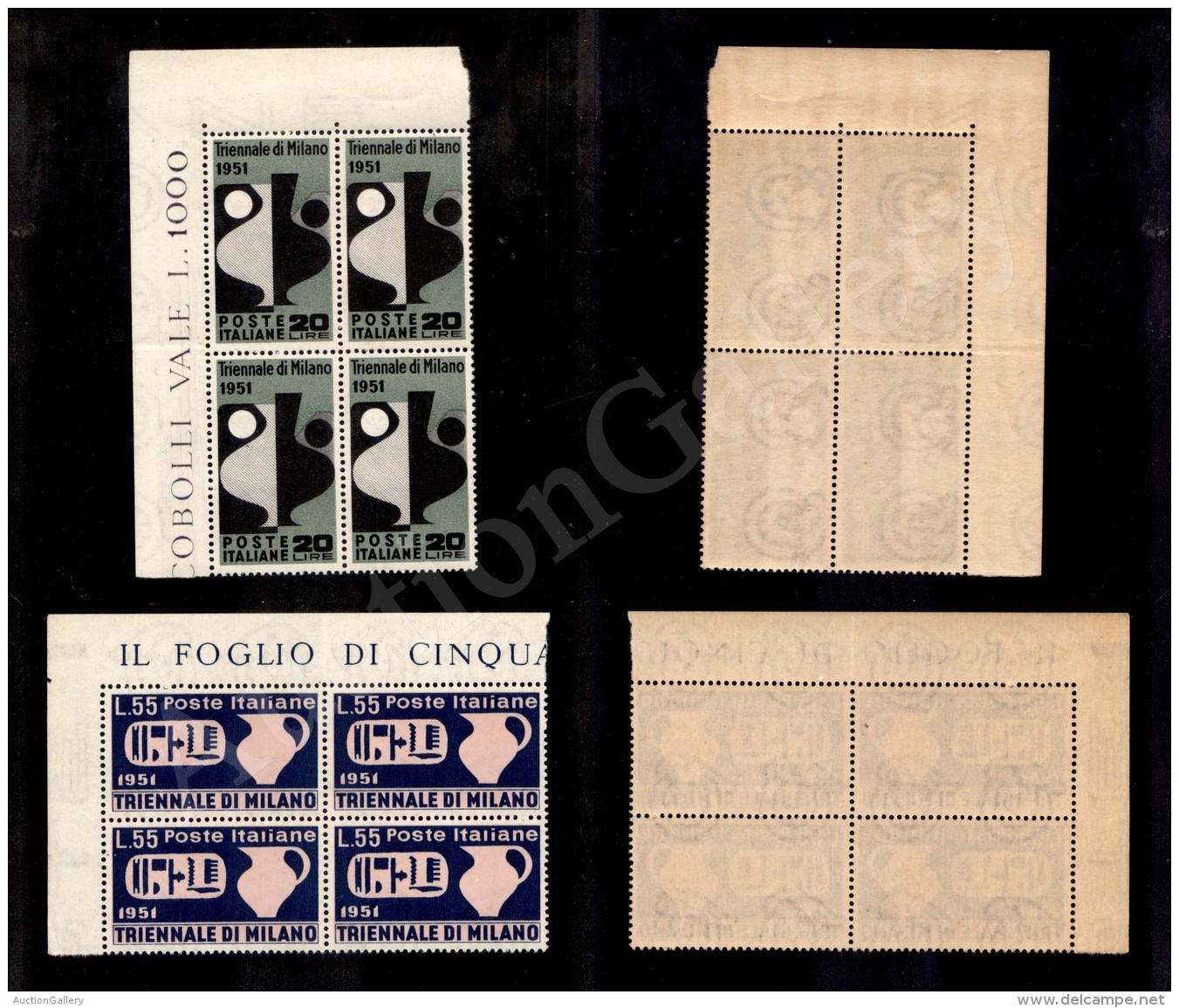 1951 - Triennale (666/667) - Serie Completa In Quartine Angolari - Nuove Con Gomma Integra (300) - Other & Unclassified