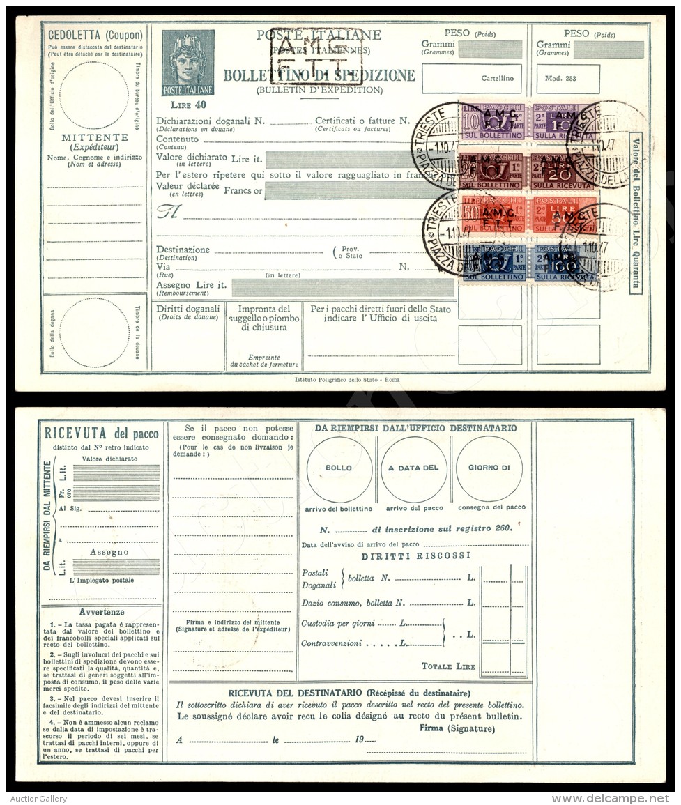 Bollettino Pacchi Da 40 Lire Nuovo - Affrancato Con Pacchi Postali (6/9) - Trieste 1.10.47 - Otros & Sin Clasificación