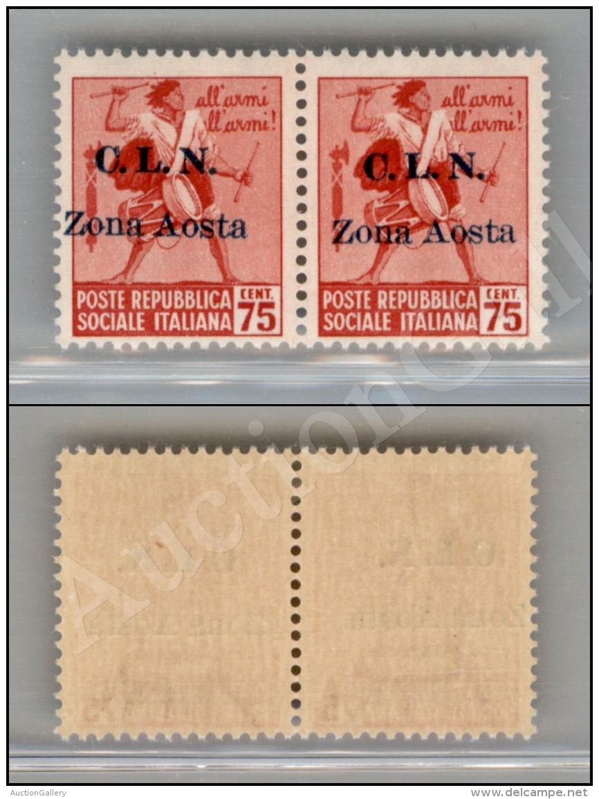 1944 - Coppia Del 75 Cent (3) Con Soprastampe Disallineate (Zona Aosta Obliqua Nel Pezzo Di Sinistra) - Nuovo Con... - Autres & Non Classés