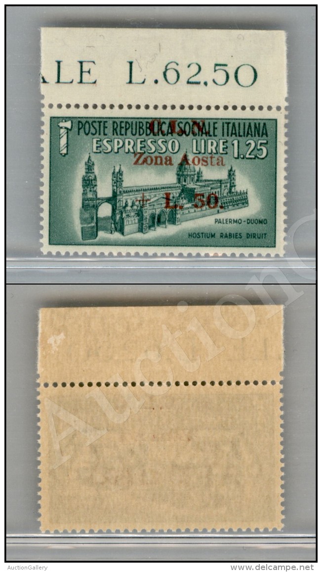 1944 - 5 Lire Su 1,25 (8) Con Soprastampa Speculare A Secco E Sul Bordo - Nuovo Con Gomma Originale Integra (500) - Andere & Zonder Classificatie