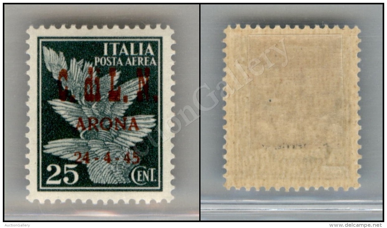 Arona - 1945 - 25 Cent (14) Nuovo Con Gomma - Molto Bello - Cert. AG (3.500) - Other & Unclassified