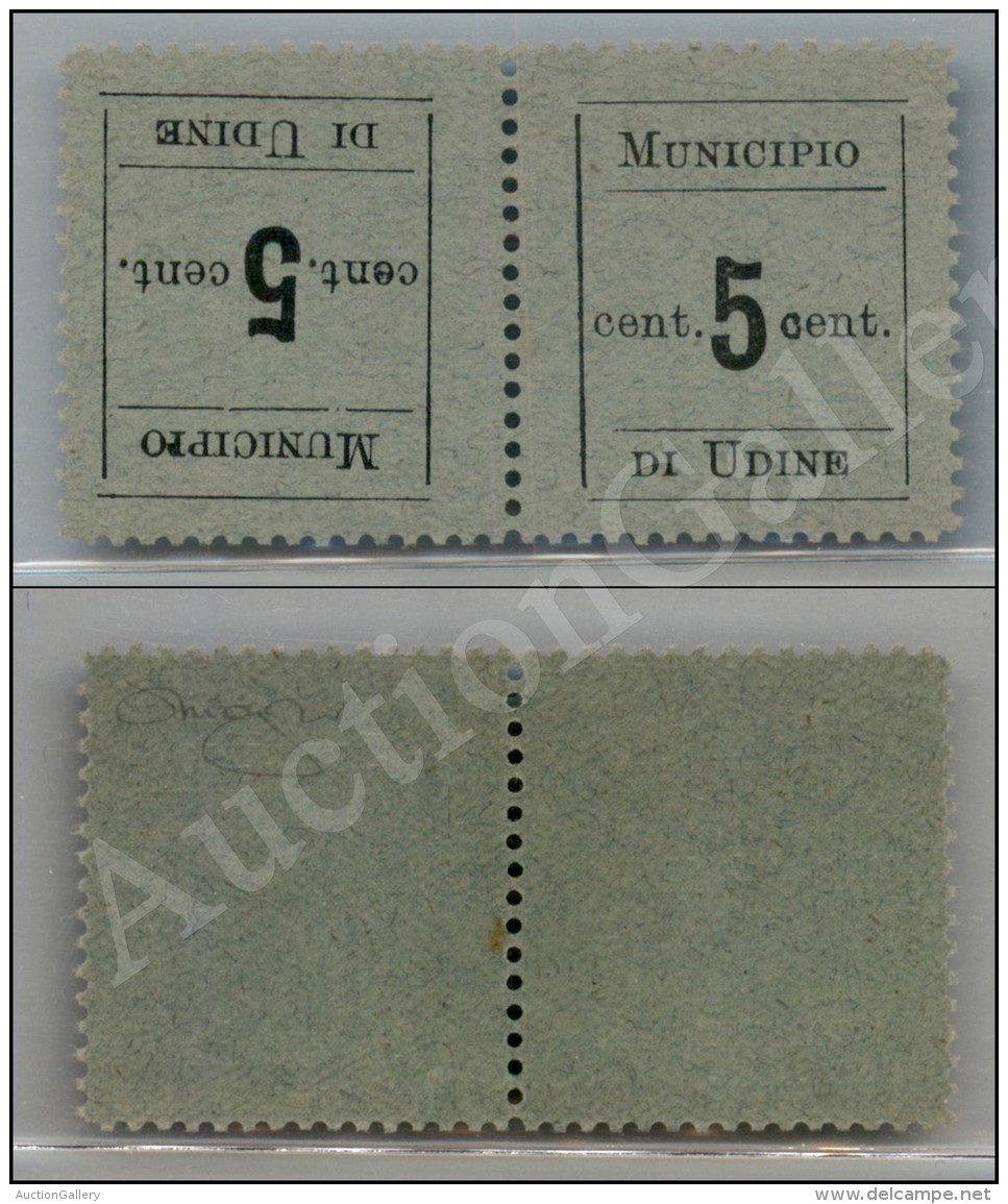 Udine - 1918 - Coppia Tete Beche Del 5 Cent Nero (1c) Nuova Con Gomma Integra - Cert. Raybaudi (3.750) - Andere & Zonder Classificatie