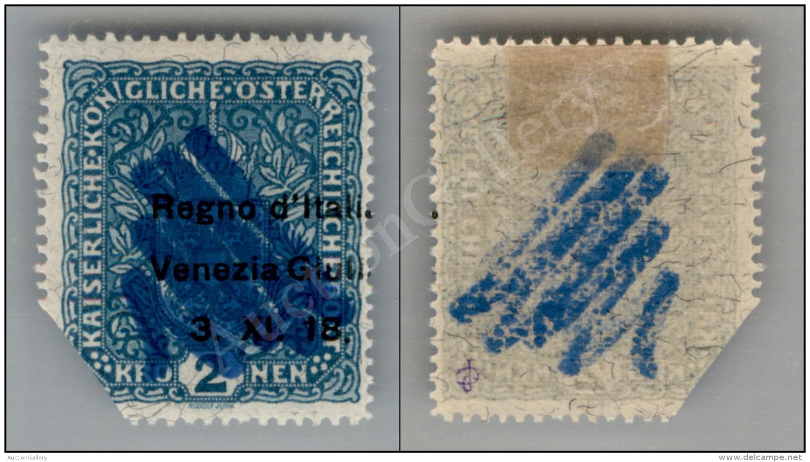 1918 - Demonetizzato - 2 Kronen (15/I - Variet&agrave; Gd) Con Fili Di Seta E Con Soprastampa Obliqua Nuovo Con... - Sonstige & Ohne Zuordnung