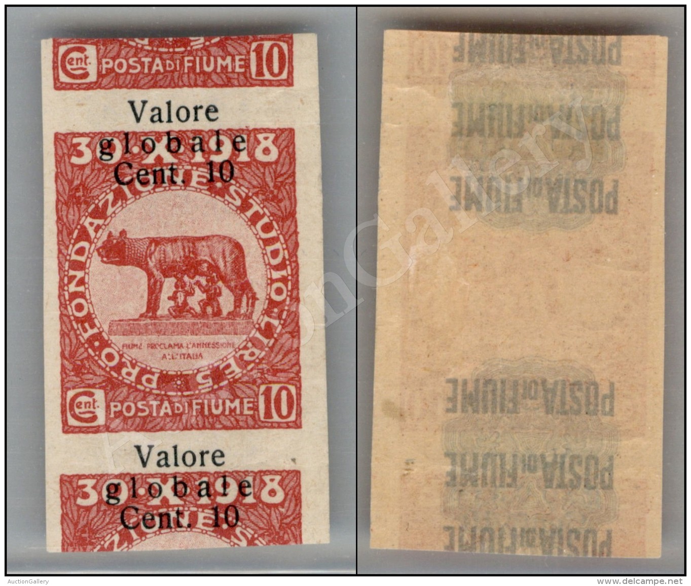 1919 - 10 Cent Su 10 (89ka) Non Dentellato Con Parte Dei Vicini E Soprastampa A Cavallo - Molto Bello (500++) - Other & Unclassified
