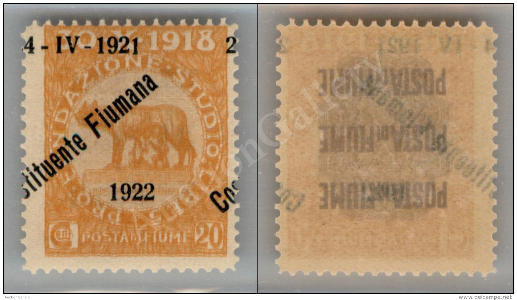 1922 - 20 Cent Arancio (182a Variet&agrave;) Con Doppia Stampa Del Francobollo E Soprastampa Spostata A Cavallo -... - Autres & Non Classés