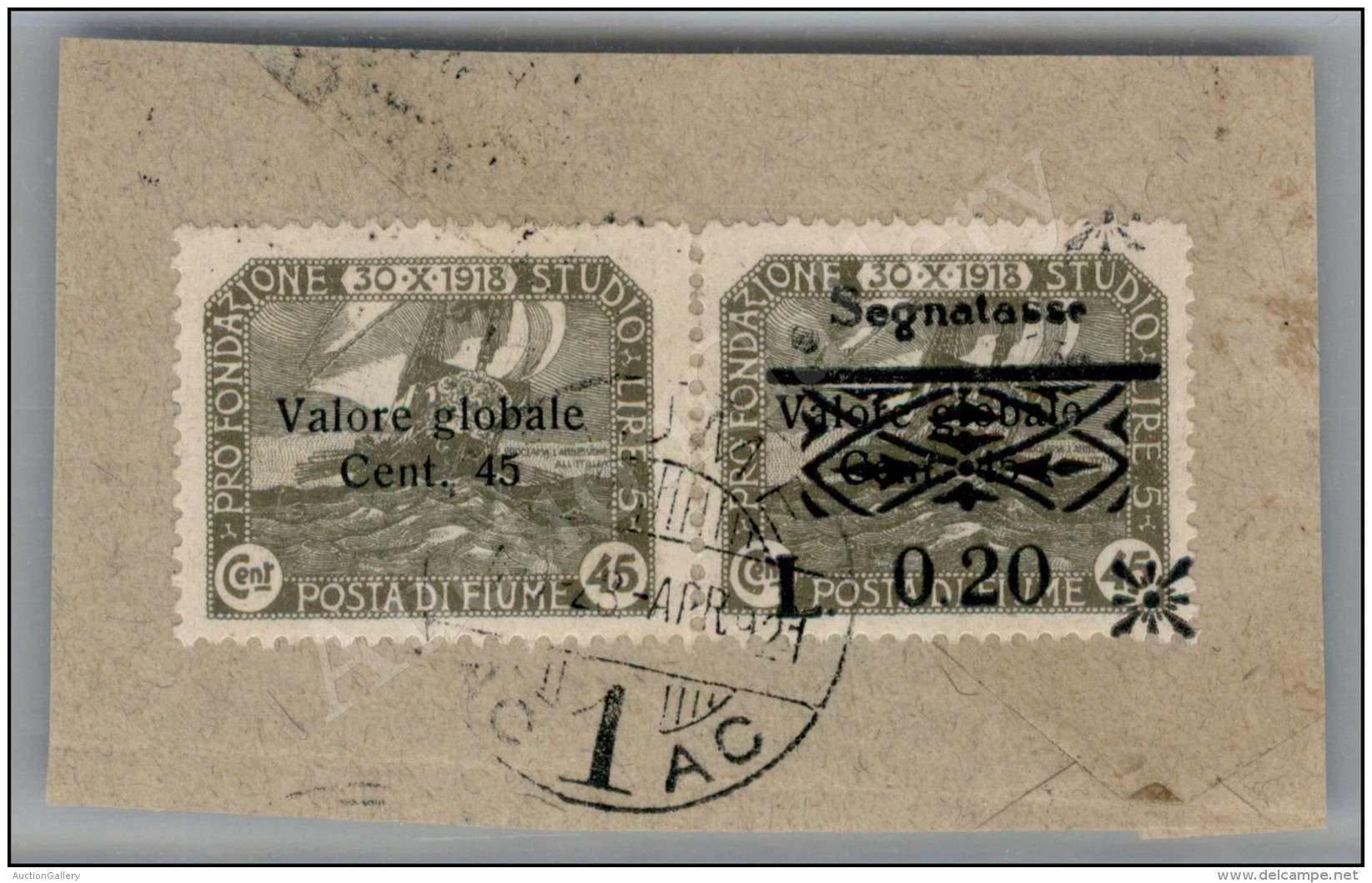 1921 - 45 Cent/0,20 Su 45 Cent (19k - Segnatasse) - La Coppia Su Frammento (non Quotata Usata) - Andere & Zonder Classificatie