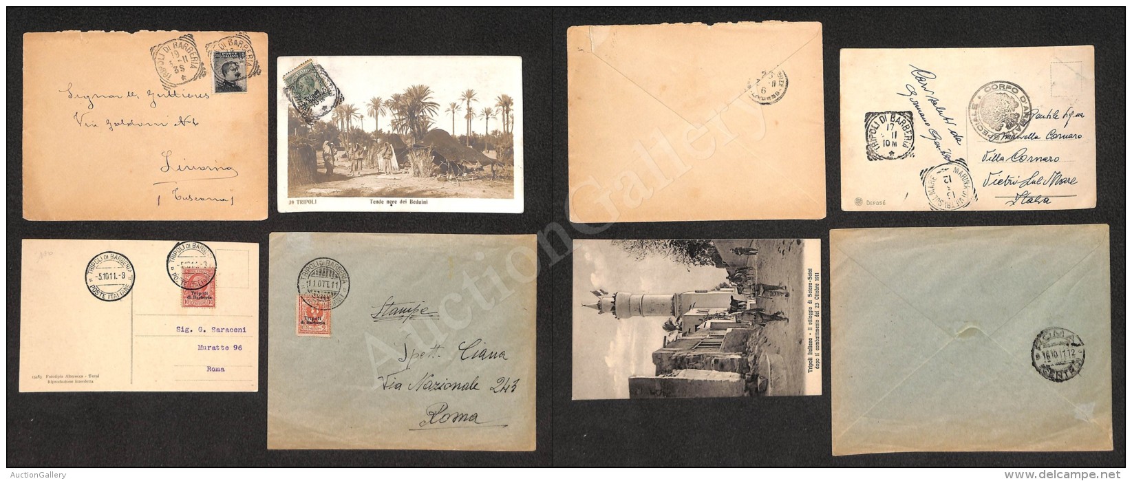 Tripoli Di Barberia - 1911 - Due Buste + Due Cartoline Con Affrancature Singole Del Periodo (2 - 3 - 4 - 5) -... - Andere & Zonder Classificatie
