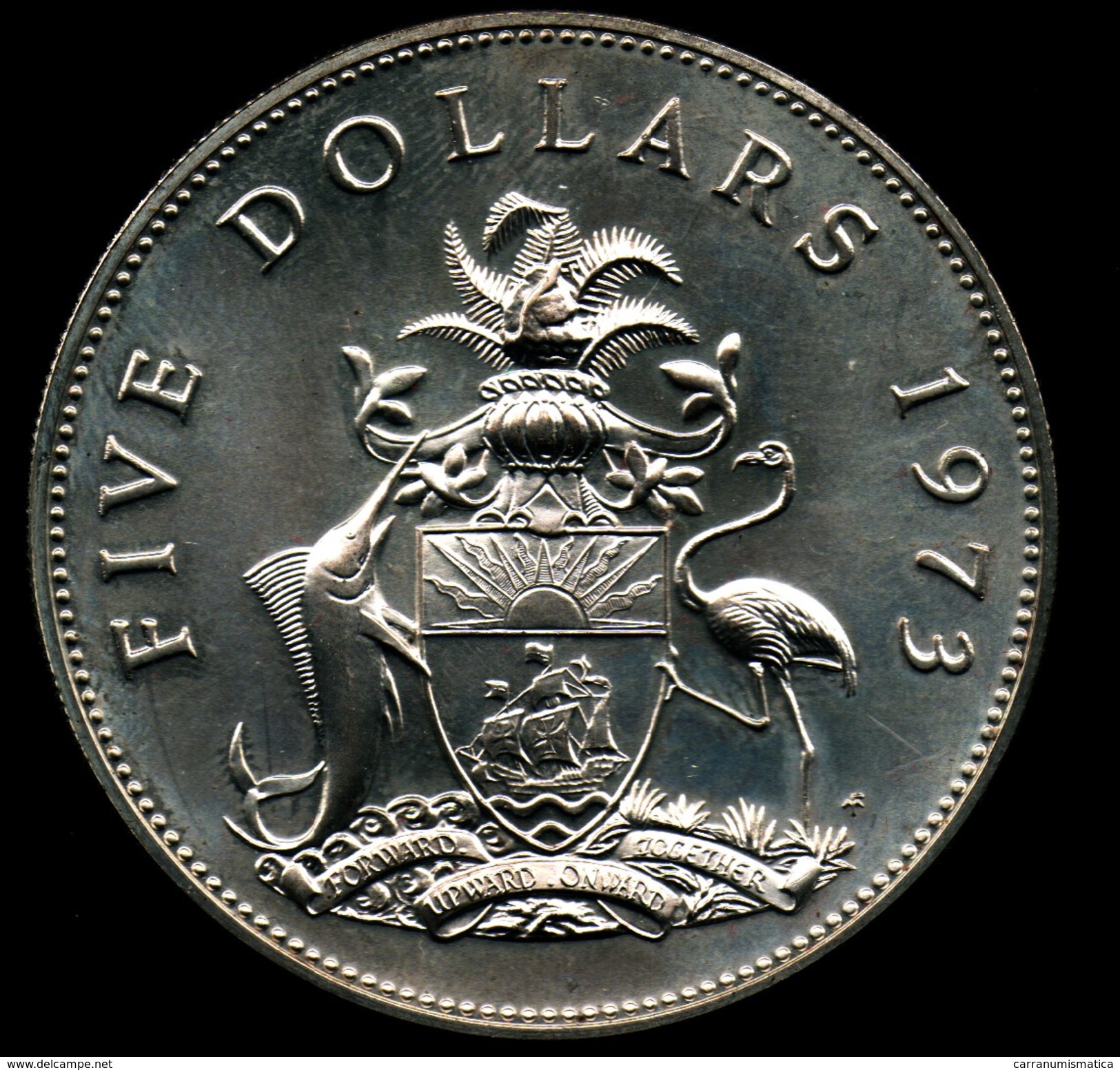 BAHAMAS 5 DOLLARS 1973 AG SILVER - Bahamas