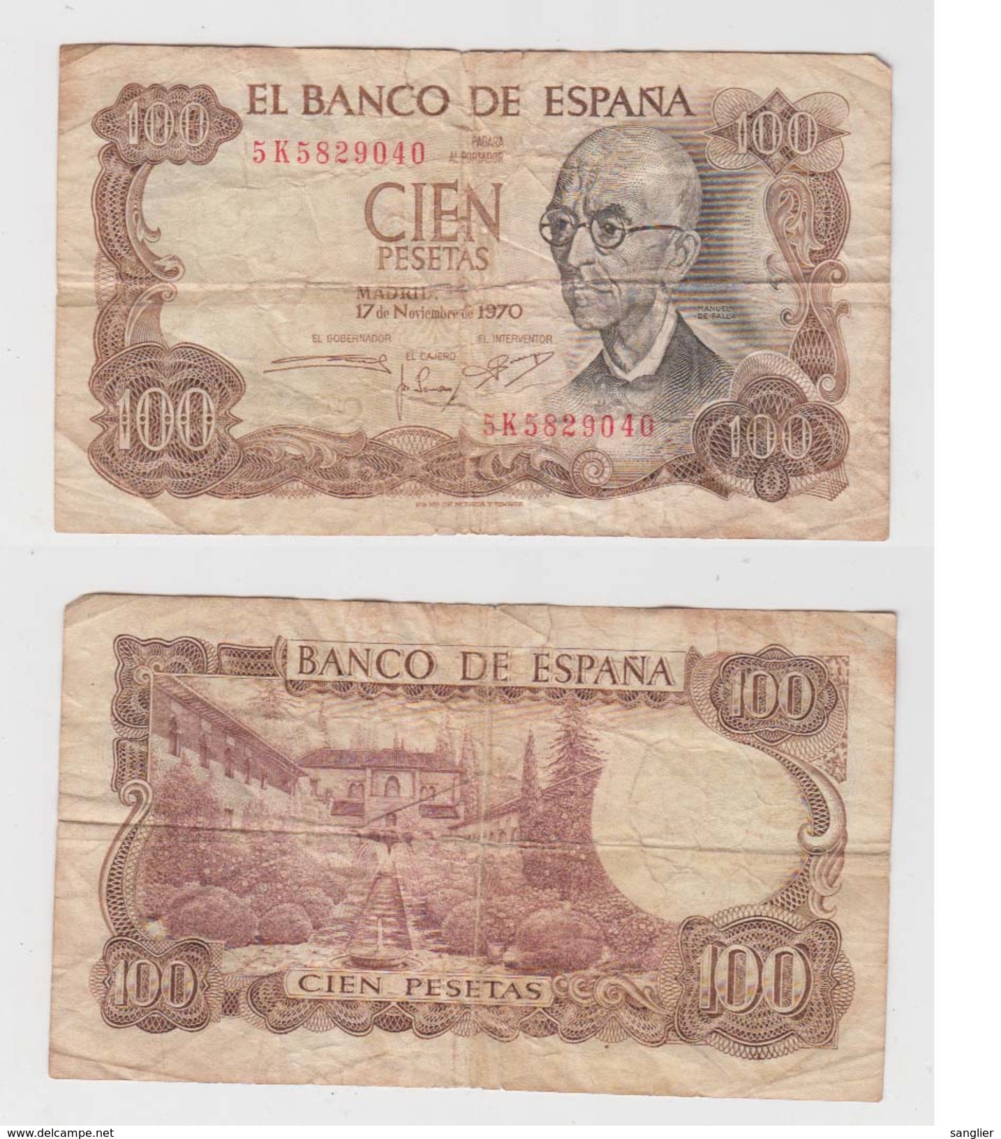 CIEN PESETAS - 17 NOV 1970 - N° 5 K 5829040 - 100 Peseten