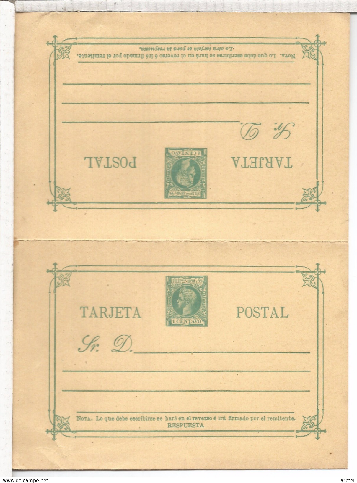 FILIPINAS 1898-9 ENTERO POSTAL DOBLE 1 CENTAVO - Philippinen