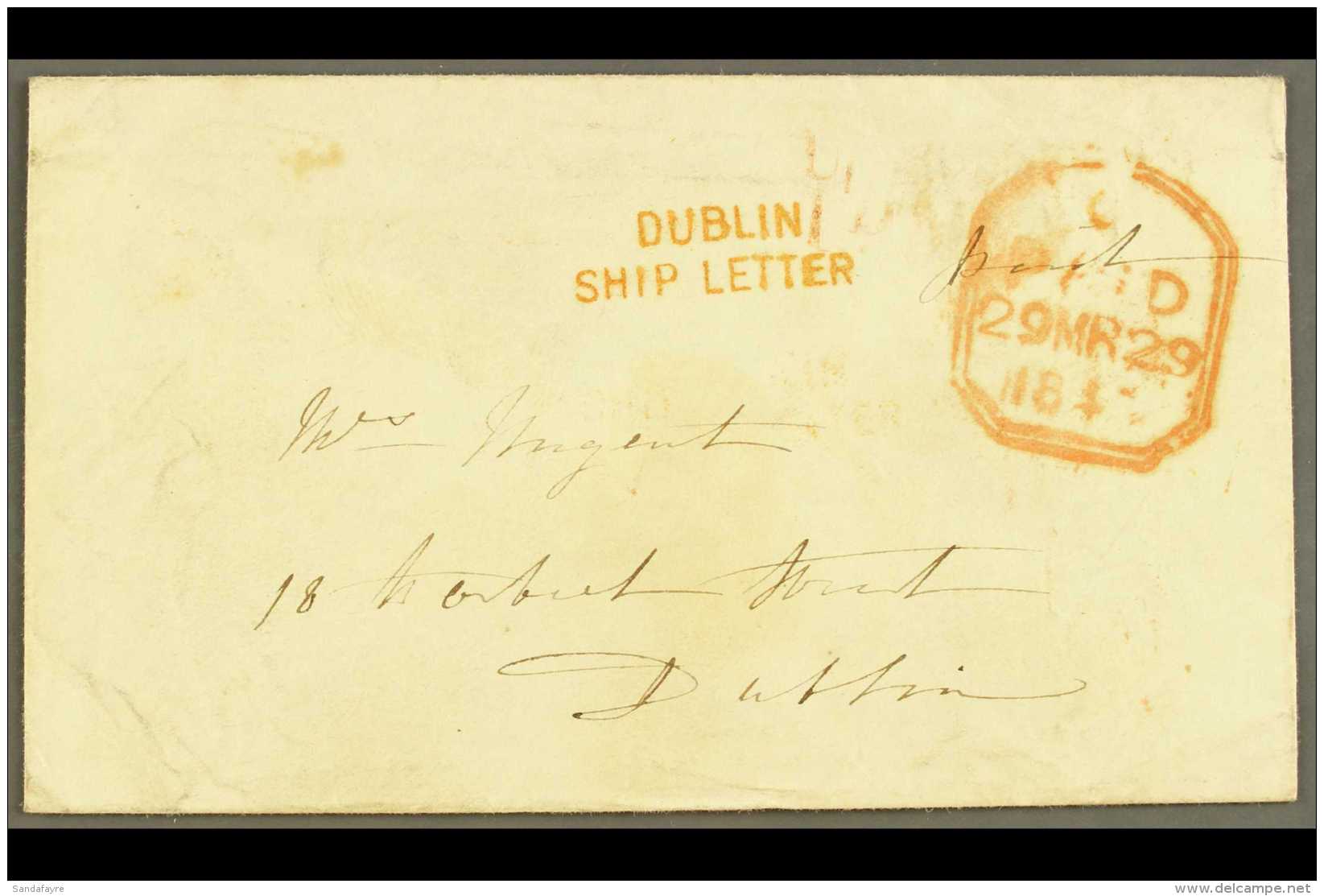 1845 DUBLIN SHIP LETTER (March) Envelope To Dublin From London, Showing A Superb "DUBLIN/SHIP LETTER" In Red. For... - Autres & Non Classés