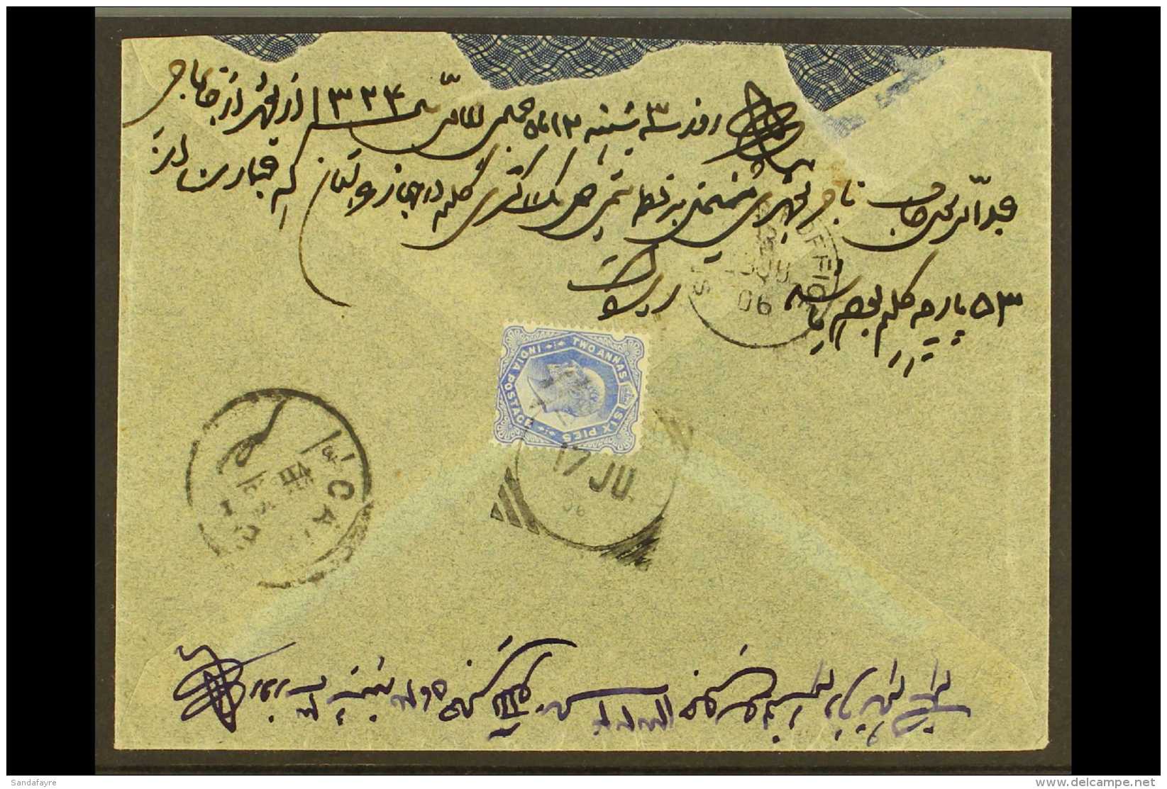 USED IN EGYPT 1906 (17th July) Envelope (some Small Faults To Flap) With "Busher" Violet Cachet And Native... - Autres & Non Classés