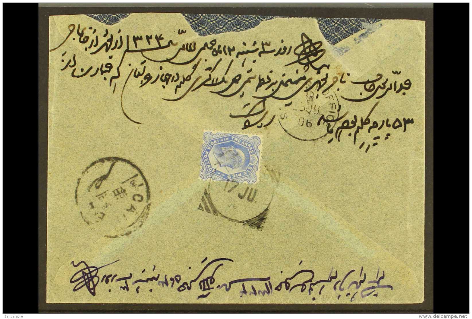 USED IN EGYPT 1906 (17th July) Envelope (some Small Faults To Flap) With "Busher" Violet Cachet And Native... - Andere & Zonder Classificatie