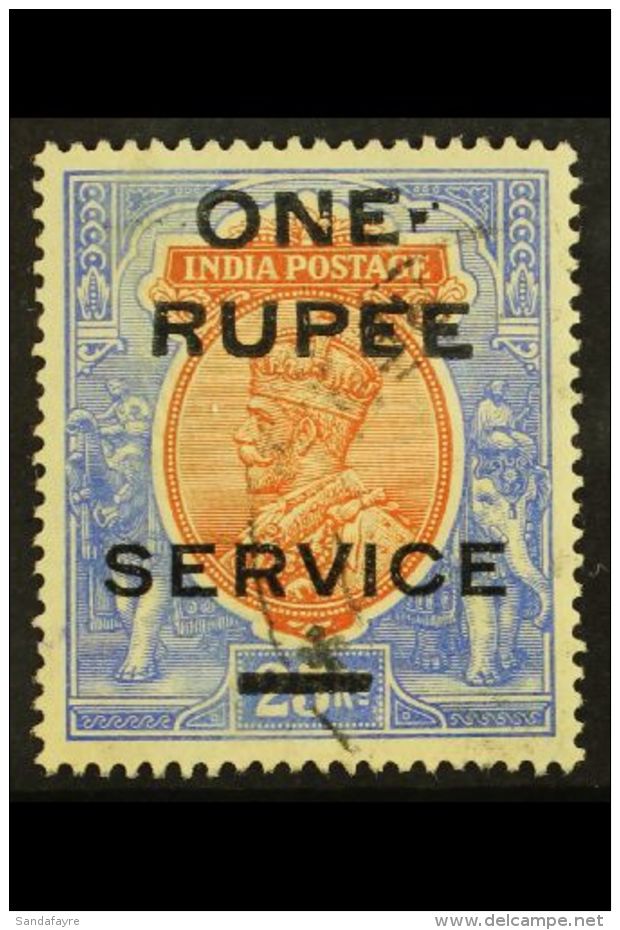 OFFICIAL 1925 1r On 25r Orange And Blue, SG O103, Fine Used, Shows Portion Of "E" Of "RUPEE" Missing And Large... - Autres & Non Classés