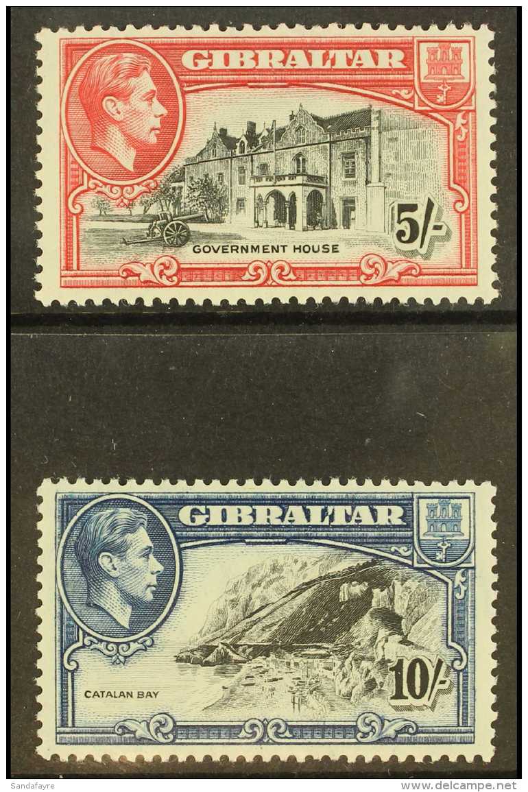 1938-51 5s Black &amp; Carmine And 10s Black &amp; Blue Both Perf 13, SG 129b &amp; 130a, Fine Never Hinged Mint,... - Gibraltar