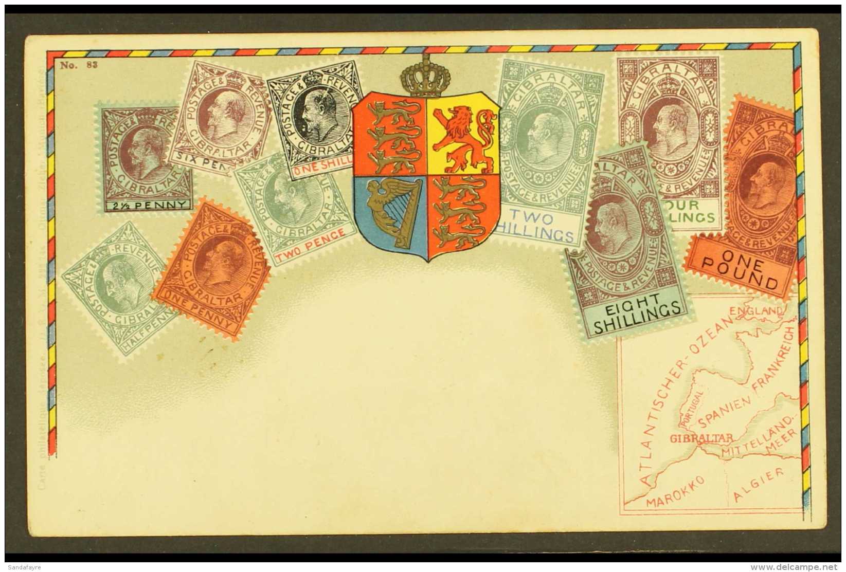 1903 STAMP POSTCARD. A Colourful Unused Picture Post Card Showing Various KEVII Stamps Of Gibraltar With Values To... - Gibraltar