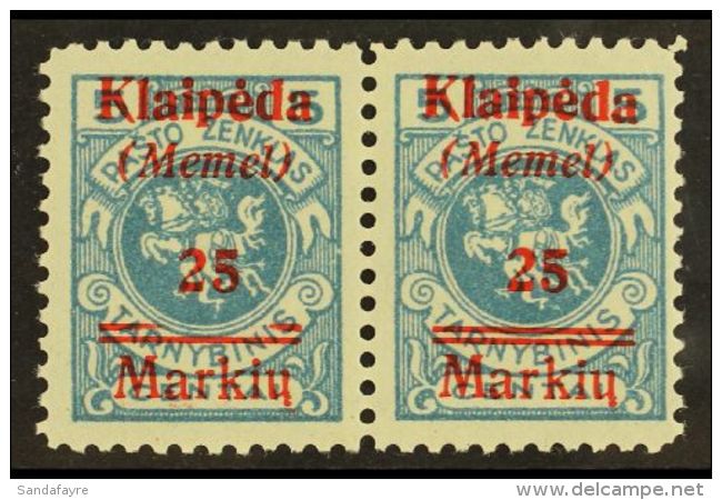 1923 25m On 5c Pale Blue Overprint (Michel 130, SG 7), Fine Never Hinged Mint Horiz PAIR, The Left Stamp With 'Top... - Autres & Non Classés