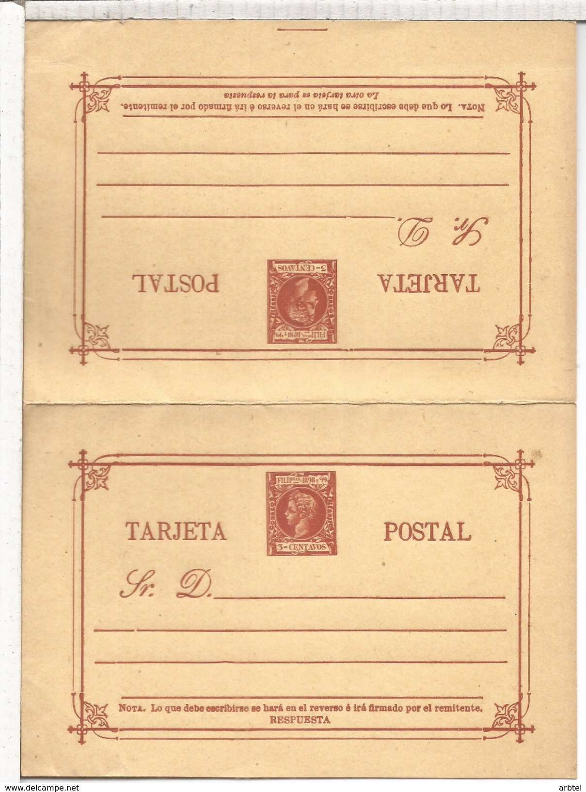 FILIPINAS 1898-9 ENTERO POSTAL DOBLE 3 CENTAVOS - Philippinen