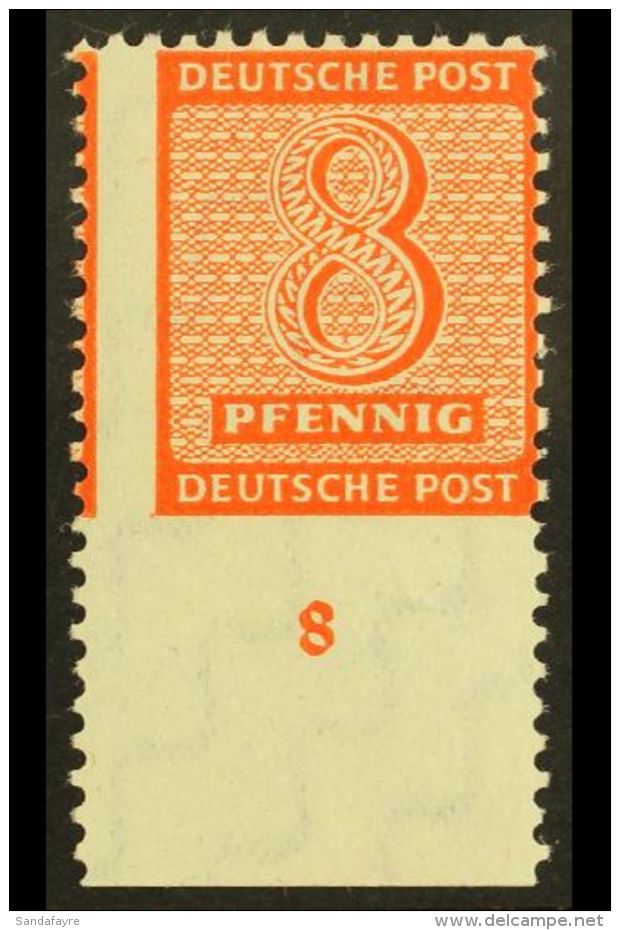 RUSSIAN ZONE WEST SAXONY 1945 8pf Orange Perf 11&frac12; (at Mugeln) IMPERF AT BOTTOM Variety, Michel 118 A X Uu,... - Andere & Zonder Classificatie