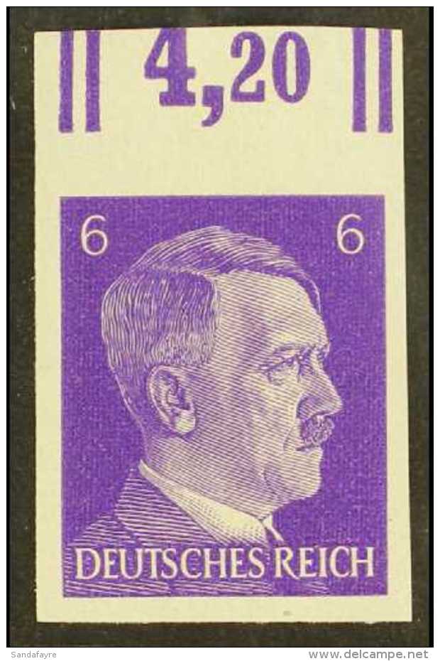 1941-44 6pf Reddish Violet Hitler IMPERF, Michel 785 U, Fine Never Hinged Mint Upper Marginal Example, Very Fresh,... - Autres & Non Classés