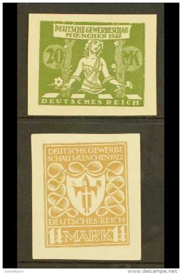 1922 MUNICH EXHIBITION ESSAYS. 20m Olive-green Unadopted Design (signed Infla Berlin) And 1&frac14;m Yellow-brown... - Autres & Non Classés