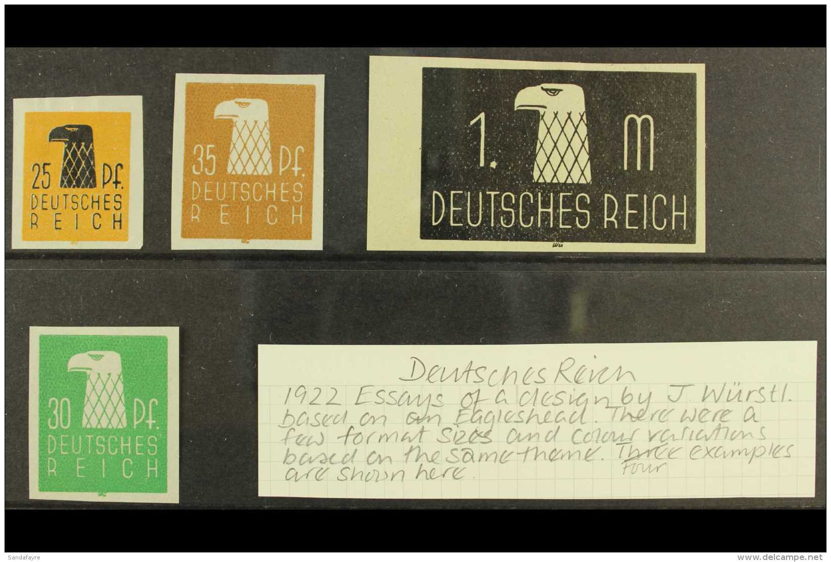 1922 J. WURSTL ESSAYS. Four Different 'Eagle' Imperf Essays Printed On Ungummed Paper, Very Fresh &amp;... - Andere & Zonder Classificatie