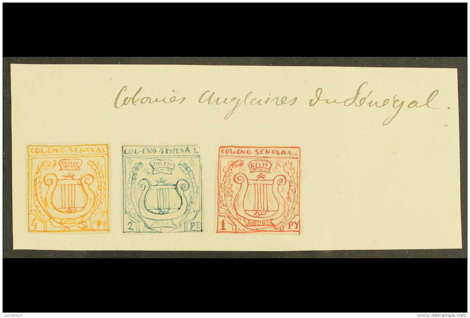 THE ENGLISH COLONY OF SENEGAL? Three Small Stamp Sized Hand Painted Essays Created In 1861 By An Artist From... - Andere & Zonder Classificatie