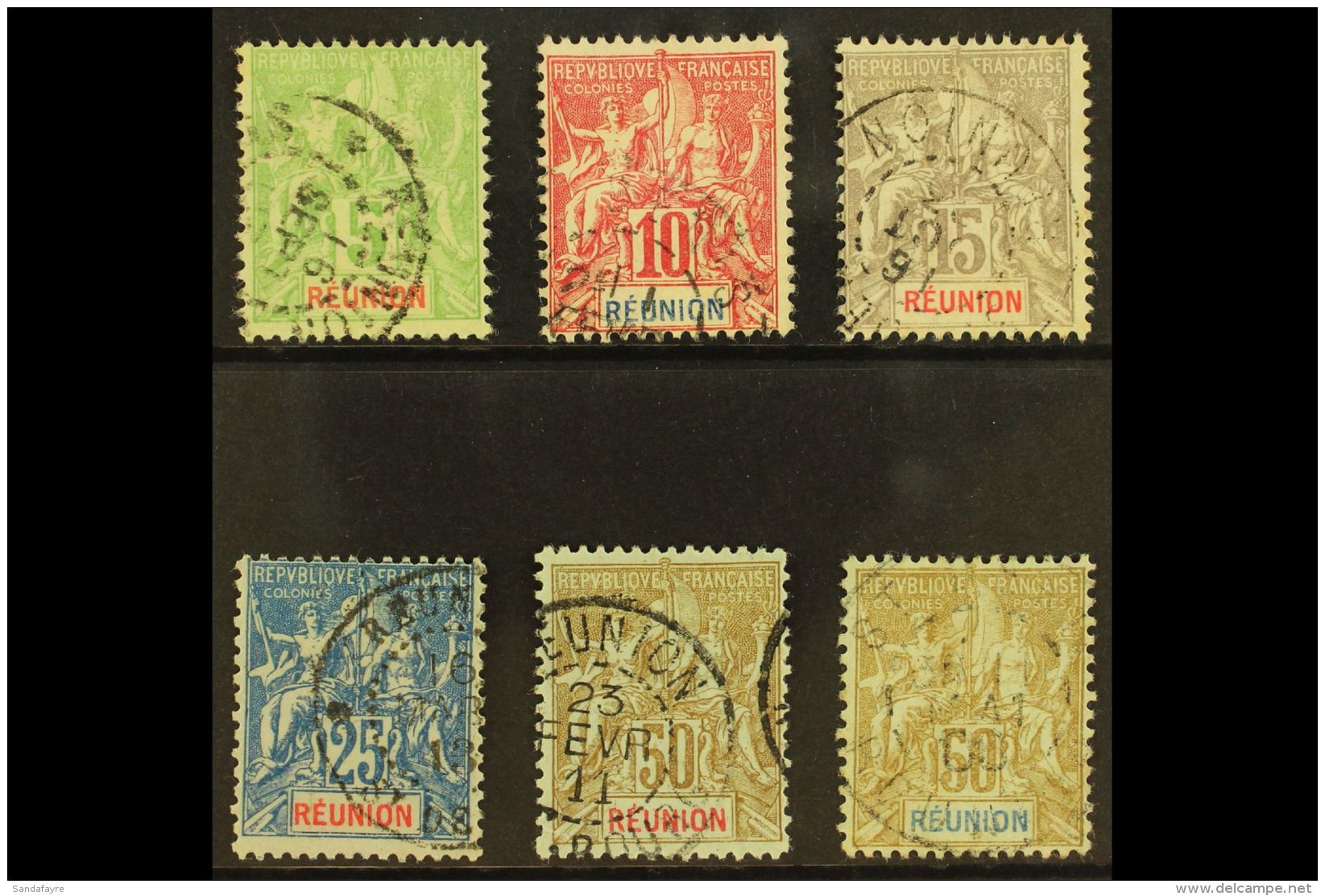 REUNION 1900-05 "Tablet" New Colours Set Complete, SG 50/55 (Yvert 46/51). Very Fine Used (7 Stamps) For More... - Andere & Zonder Classificatie