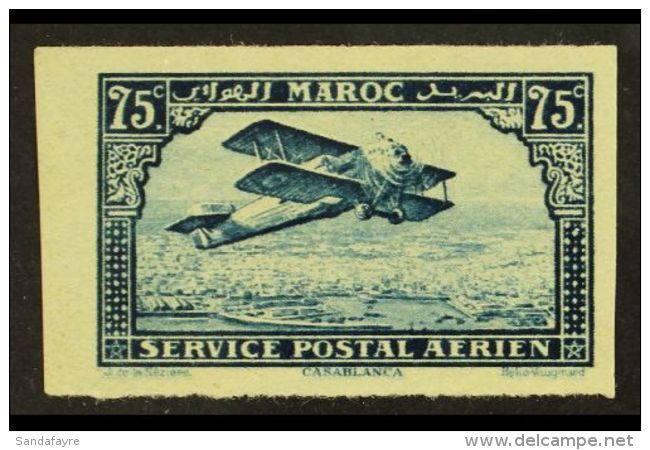 MOROCCO 1922-27 AIR 75c Blue Imperf, Yvert 4a, Very Fine Mint. For More Images, Please Visit... - Autres & Non Classés