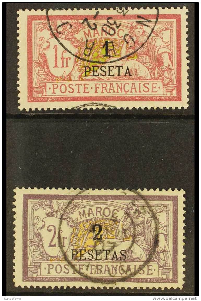 MOROCCO 1902-3 1p On 1fr Red And Olive And 2p On 2fr Violet And Yellow, Yv 16/17, Very Fine And Fresh Used With... - Autres & Non Classés