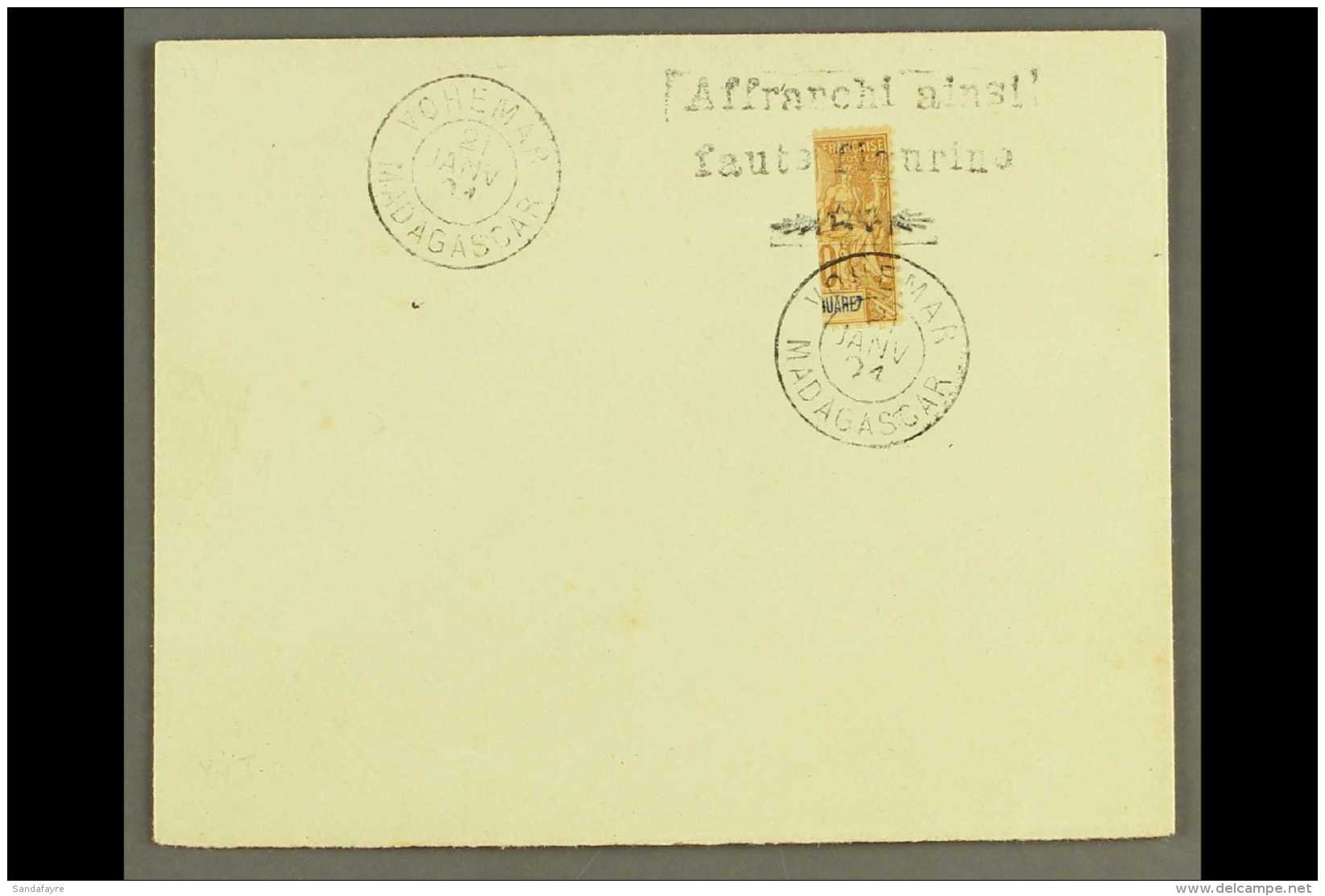 MADAGASCAR 1904 Half Of Diego-Suarez 30c Cinnamon On Drab With Additional Postmark On Cover, Used At Vohemar,... - Autres & Non Classés