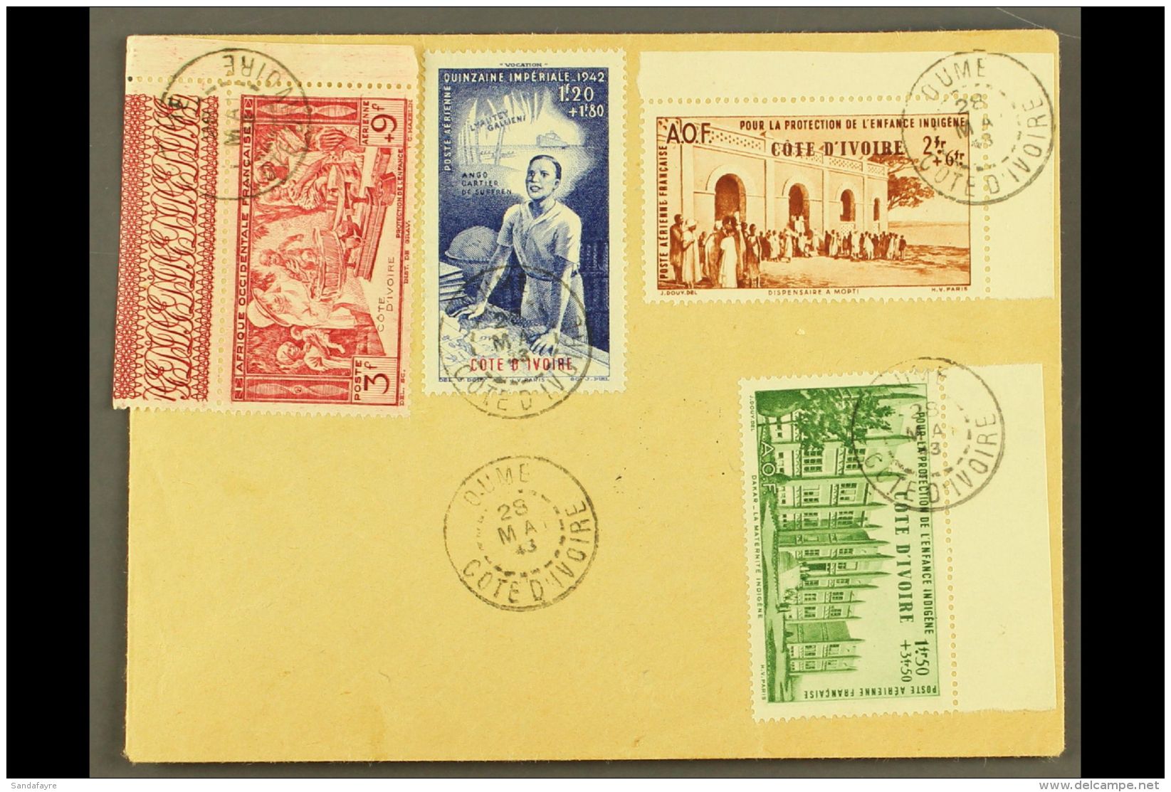 IVORY COAST 1943 (28 May) Unaddressed Cover Bearing 1942 Air "Protection De L'enfance" &amp; "Quinz Imperiale" Set... - Andere & Zonder Classificatie