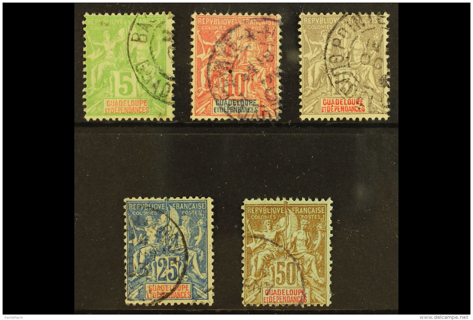 GUADELOUPE 1900-01 New Colours Set Complete, SG 48/52 (Yvert 40/44). Very Fine Used (5 Stamps) For More Images,... - Autres & Non Classés