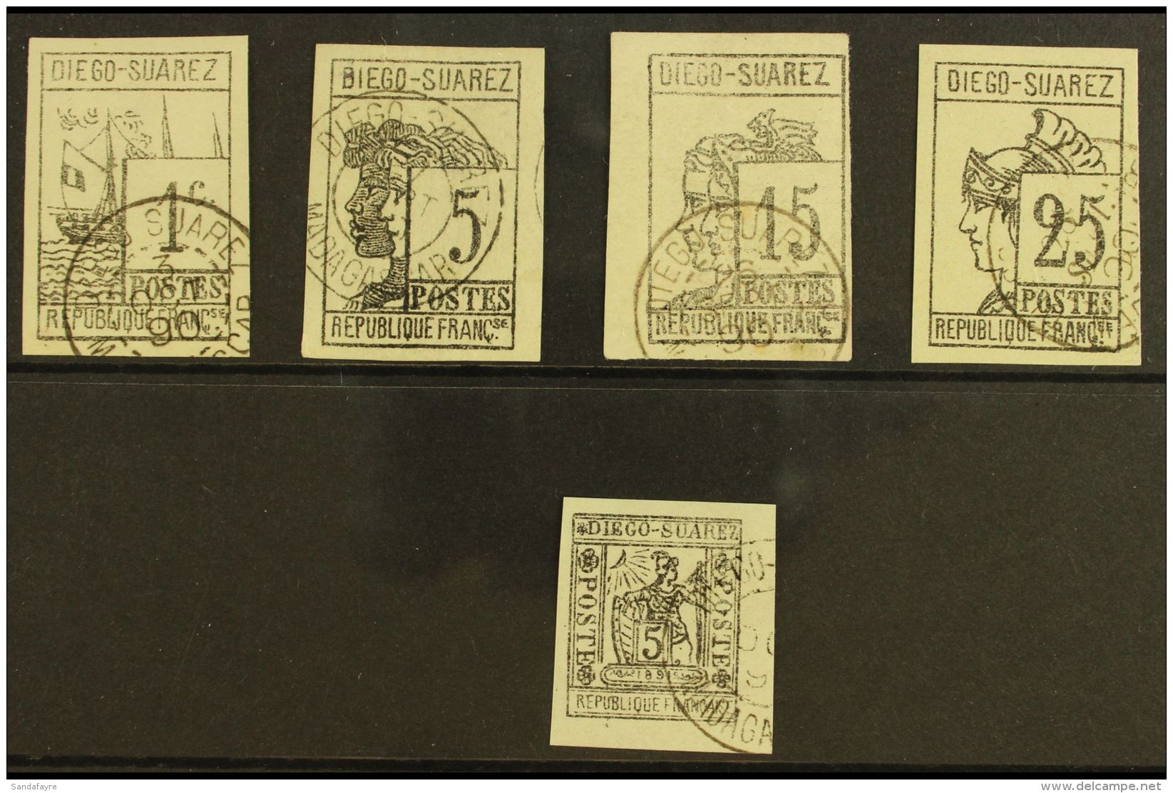 DIEGO SUAREZ 1890-91 IMPERF GROUP Inc 1890 Set Of 4 (Yv 6/9) &amp; 1891 5c (Yv 10), Very Fine Used, Most With... - Andere & Zonder Classificatie