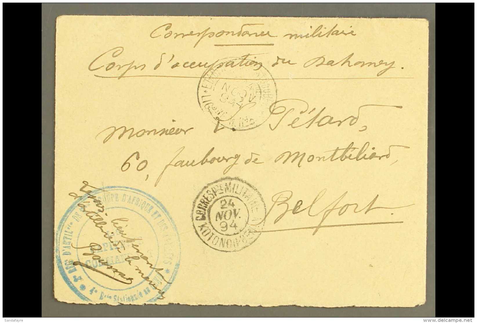 BENIN 1894 Military Cover To Belfort With M/s "Corps Expeditionnaire Du Dahomey" With "Correspce Militaire Kotonou... - Autres & Non Classés