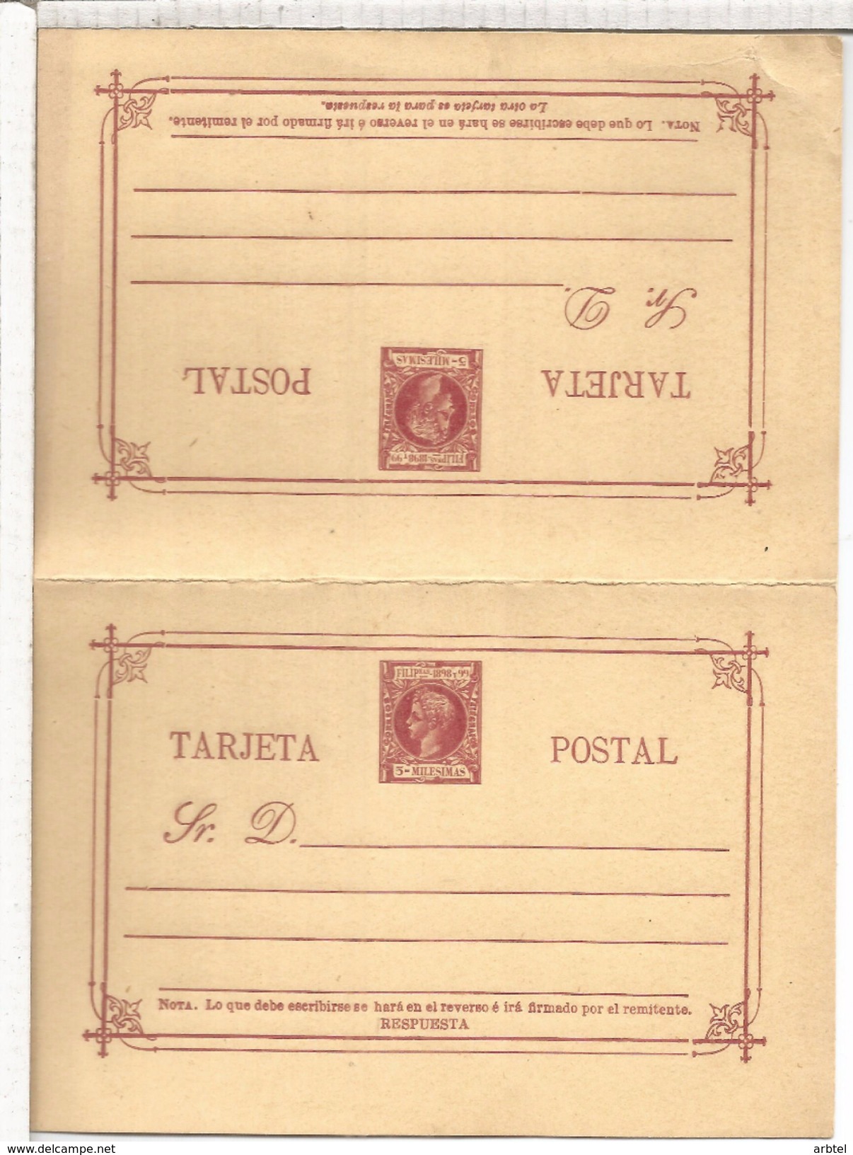 FILIPINAS 1898-9 ENTERO POSTAL DOBLE 5 MILESIMAS - Philippinen